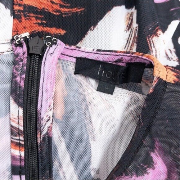 NEW h:ours L'Opera Mesh Sheer Midi Dress S Fuchsia Swirl Sleeveless - Picture 4 of 11